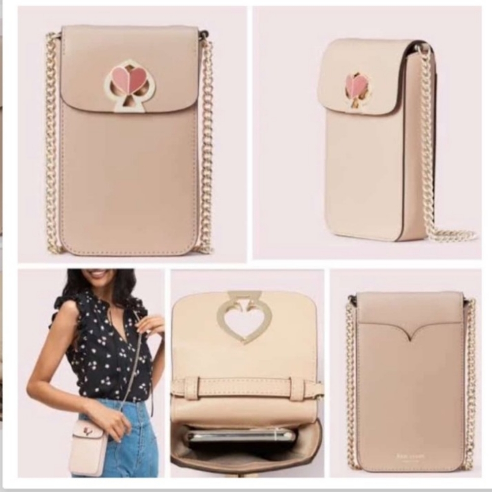 NWOT Kate Spade New York Nicola Heart Twistlock North South Flap Crossbody BLUSH